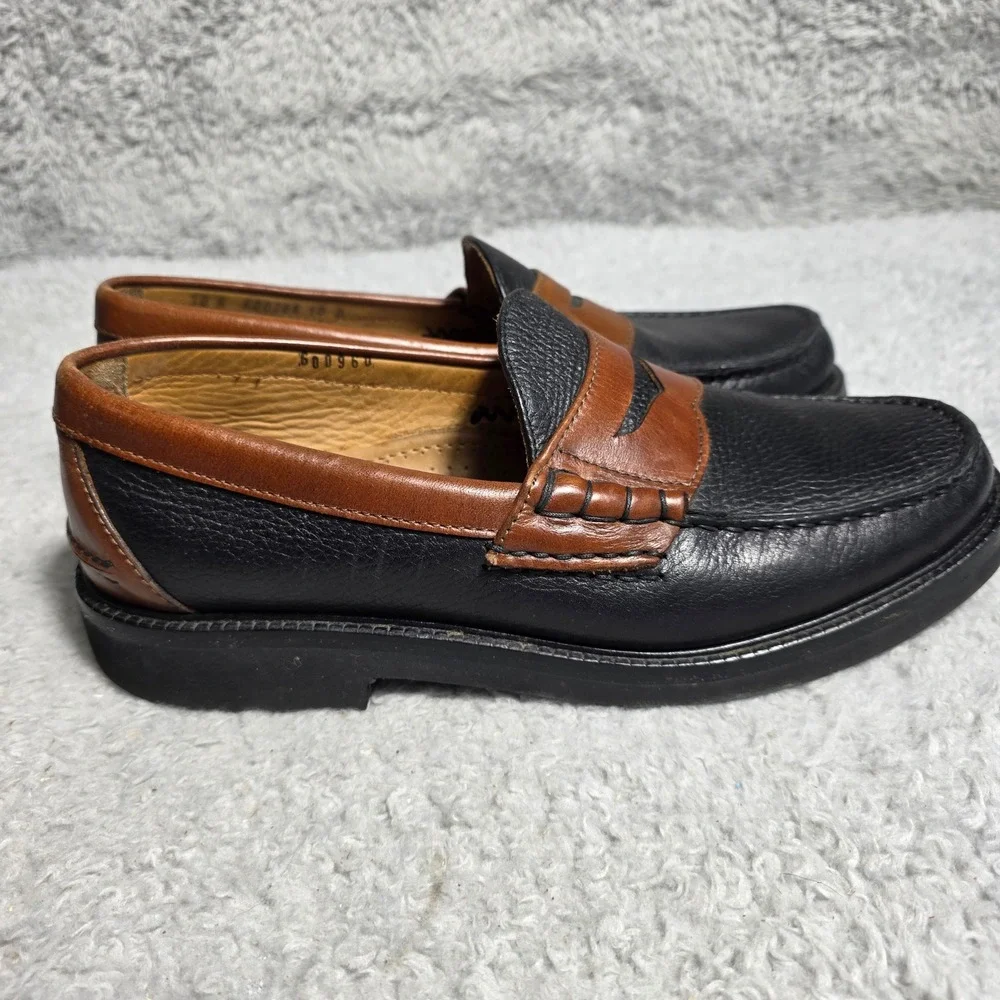 E.T.‎ Wright Penny Loafers Black Brown Two Tone Pebbled Leather Vibram Mens 10D